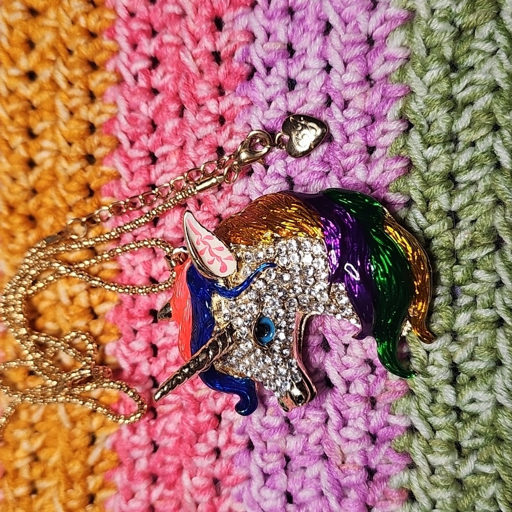 Colorful Unicorn Pendant Necklace Betsey Johnson  26" Chain